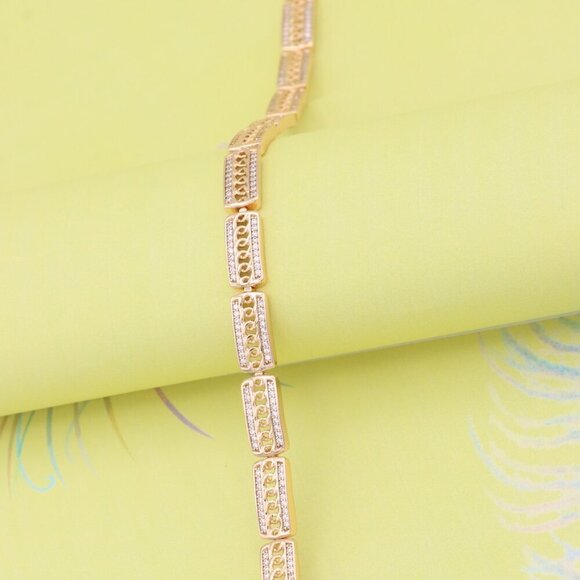 "Rose Gold Rectangular Link Bracelet with Cubic Zirconia Accents, XPBL0971 - Picture 5 of 13